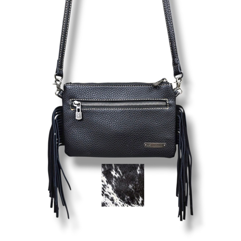 Montana West Black Cowhide Fringe Crossbody Bag Western Small Purse